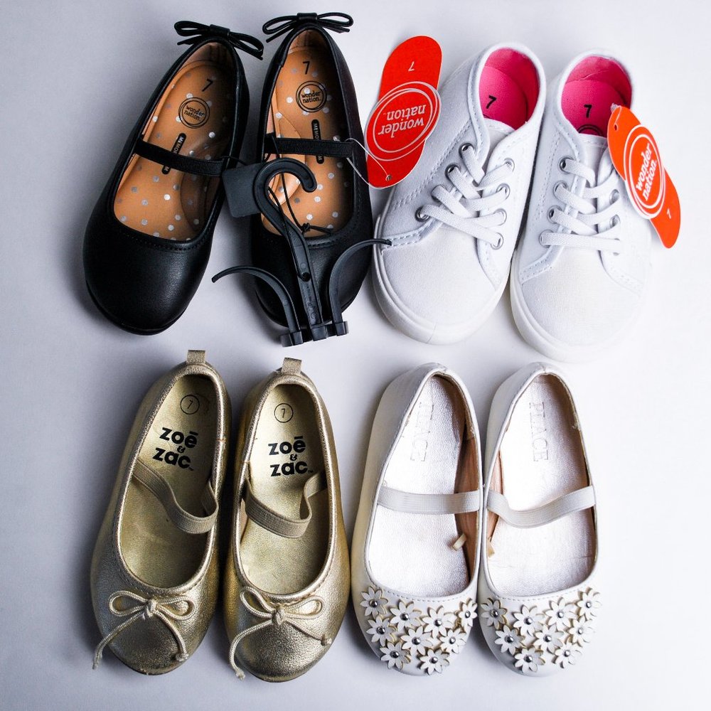 Baby Toddler Girls Size 7 Bundle: Gold, Black, and White Dress + Tennis Shoes